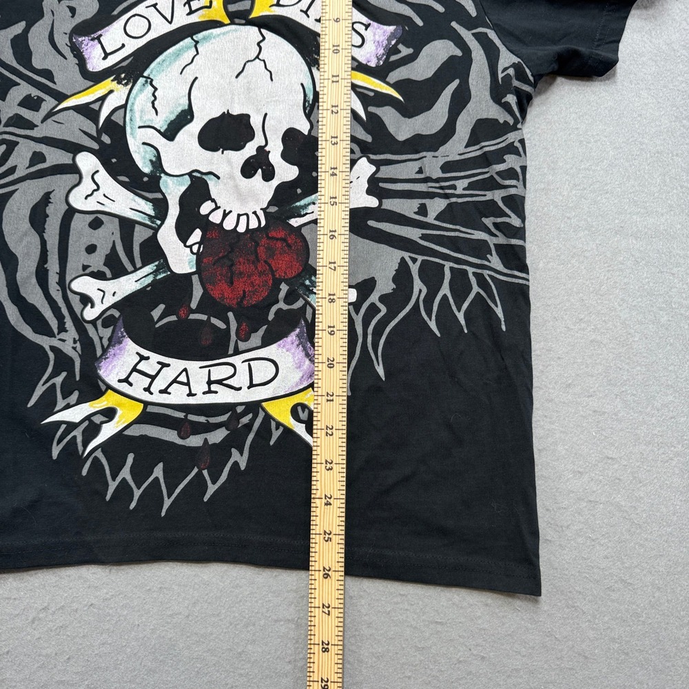Y2K Ed Hardy T-Shirt Men's Medium Black Love Dies Hard Skull Grunge Streetwear - Picture 3 of 6